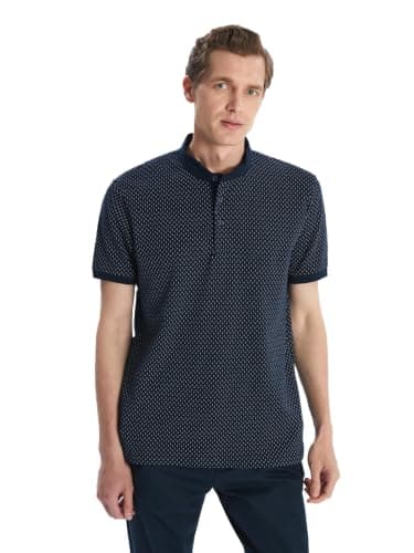 LC WAIKIKI Man Grandad Collar Short Sleeve Patterned Pique Men's T-Shirt