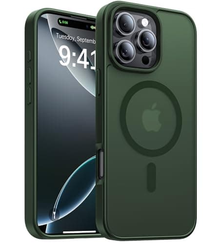 KCQNine Magnetic for iPhone 16 Pro Max Case, [Compatible with MagSafe][Military-Grade Drop Protection][Anti-Yellow] Shockproof Translucent Matte Cover for iPhone 16 Pro Max Phone Case,Forest Green Cellular phone case
