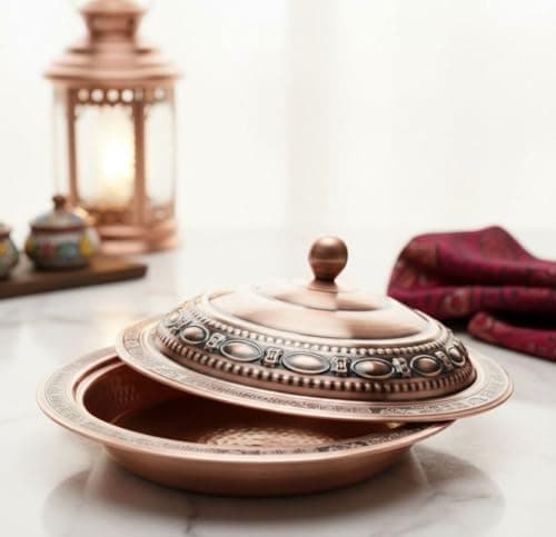 Generic Arabic Kabsa and Mandi Serving Tray with Bombay Lid, Copper, 36 cm Diameter, High-Quality Imported .db