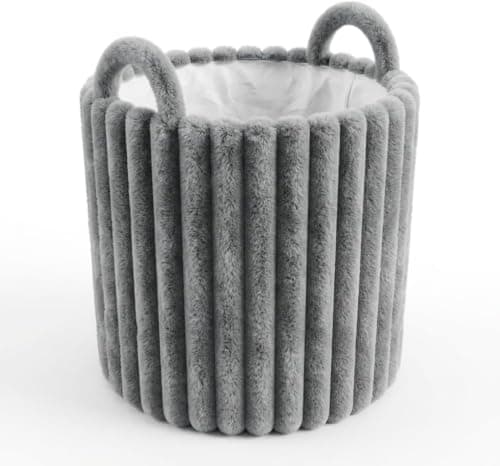 Large Ribbed Velvet Laundry Basket Foldable Storage Bin with Handles