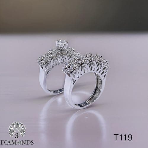 3 Diamonds 292474661779170 Twins Ring Platinum Plated For Women With Zircon Stone - Silver