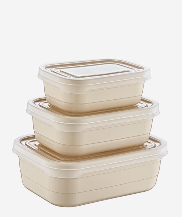 Generic Plastic refrigerator container set with transparent lids, 1100 liter capacity, 710 ml capacity, 410 ml capacity, Beige color .Am