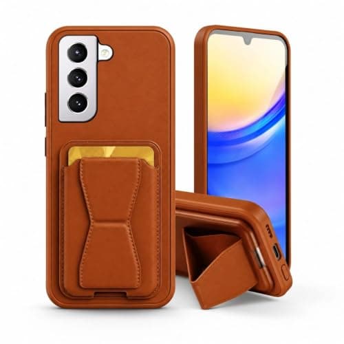 3M Store Leather Case Compatible for SAMSUNG GALAXY S21 FE Shockproof Leather Back Card Storage & case built-in Stand PU leather for a stylish look, comfortable grip, Brown Cellular phone case