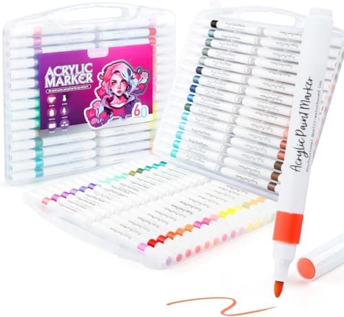 SAVZJSD 60 Colors Acrylic Paint Markers, 2mm Tip Acrylic Markers for Paper, Canvas, Rock, Garment, Woods,Glass,Ceramic, Plastic,Fabric, Painting, Steel& Art Supplies Marking pen