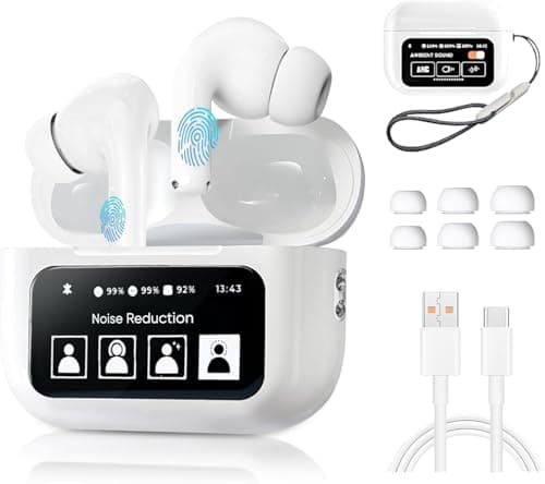 In-Ear Bluetooth Wireless Touch Headset, Noise Reduction, Built-in Microphone, Multi-Function Touch Screen, Loud Listening Sound, Long Listening Hours, New Version Charging Type C (White) Headphones