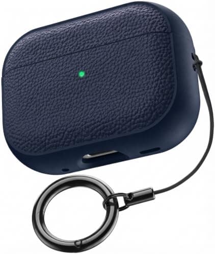 Case Leather (Compatible with AirPods Pro 3) (2025) Texture TPU Shockproof Protective Cover with Keychain, Front LED Visible, for Airpods Pro 3nd Generation (Blue) Portable electronic device cover