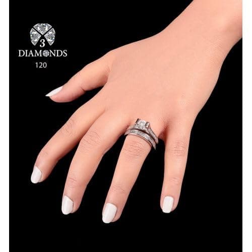 3 Diamonds 292474661779164 Twins Ring Platinum Plated For Women With Zircon Stone - Silver