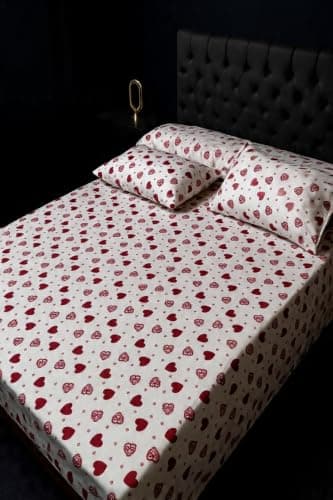 Generic Soft Cotton Bed Sheet Set with Heart Print, 180 cm, .reh