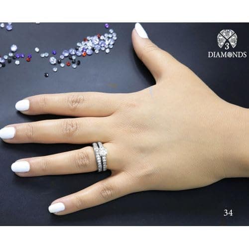 3 Diamonds 292474661778869 Twins Ring Platinum Plated For Women With Zircon Stone - Silver