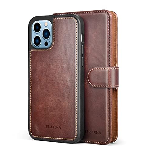 GIGA EG PULOKA for iPhone 13 Pro Leather Flip Cover Detachable Leather Wallet Case Compatiable for Apple iPhone 13 Pro (Brown) Cellular phone case