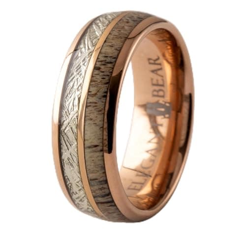 Gold Tungsten Carbide Ring inlaid with natural deer ivory and artificial meteorites A103