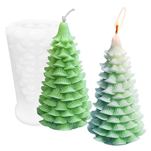 ZAKVOOR 3D Large Christmas Tree Shape Candle Mold Pine Tree Shape Silicone Mold for DIY Candle Making, Holiday Crafts, Soap Molding, Resin Casting