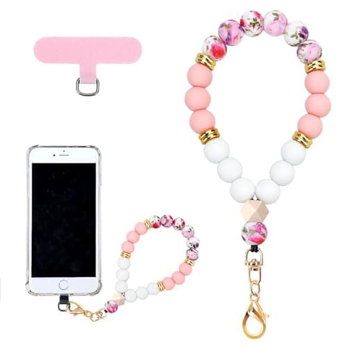 VICHUNHO Marble Silicone Beaded Phone Wrist Strap, Cellphone Lanyard with Tether Tab, Elastic Hands-Free Wristlet Bracelet Body strap