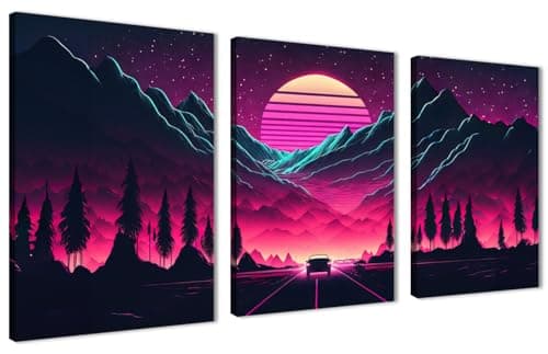 Skills Vaporwave Wall Art - Futuristic or Fantasy Scene - Wall Art for Living Room, Bedroom, Office Decorations & More - Size (30cm x 40cm x 3pcs)