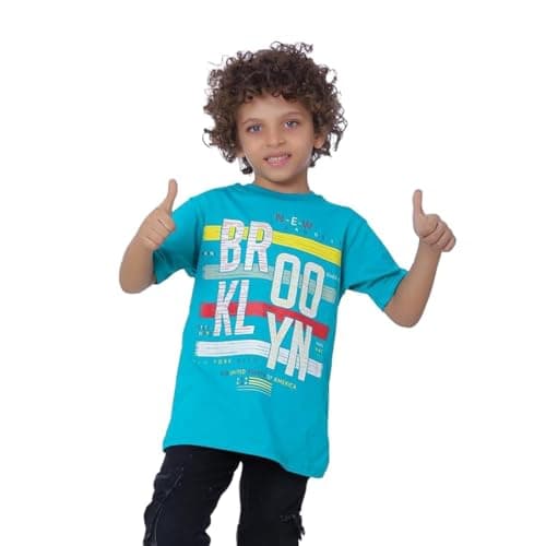BEBO Boys Printed Half Sleeve T-Shirt 4 Years Sky Blue - 12347_Cyan_4_24