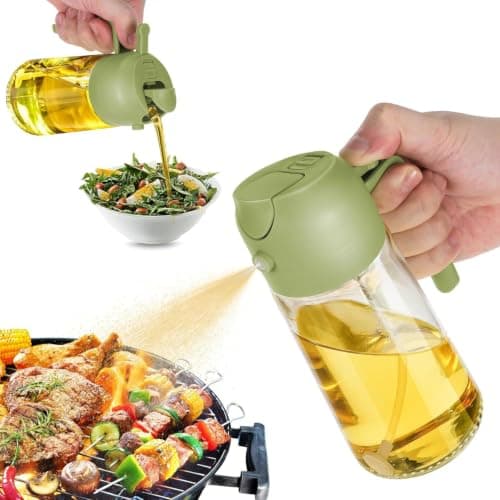 il Sprayer for Cooking, 2 in 1 Olive Oil Dispenser Bottle for Kitchen, 17oz/500ml Glass Oil Bottle with Premium Nozzle, Food-grade Oil Mister for Air Fryer, Salad, Frying, BBQ