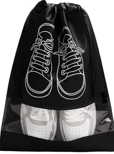 2 black Travel Shoe Bag, Waterproof Dustproof, Transparent Slot and Drawstring for Gym and Travel Use 2 Black Travel Shoe Bag, Waterproof Dustproof, Clear Window and Drawstring for Gym and Travel.