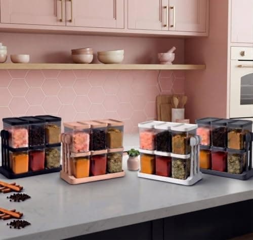 6-Piece Mini Acrylic Spice Jar Set with Plastic Holder and 3 Mini Spoons Storage rack