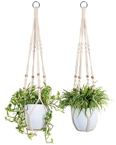 INLI Macrame Plant Hanger Indoor Hanging Macrame Planters (2) 35" Beads Single Tier Plant Macrame Hanger Hanging Plant Holders for 5-10" Planters
