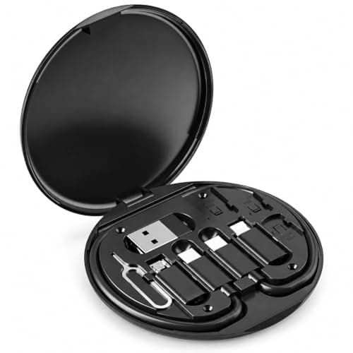 Cable Organizer Box, 60W Type-C Charging Cable Kit with USB, Type-C and Lightning-Compatible Adapters, Compact ABS Travel Case for Phone, Tablet, Laptop and Power Bank, Black, T-609 Carrier bag case