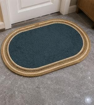 Generic Handmade Oval Doormat, Blue Centre with Braided Border, for Bedroom, Kitchen, and Bathroom, .soh