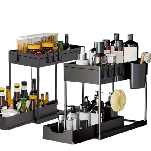 Multipurpose Under Sink Organizer with Metal Sides and Pull Out Shelves | Adjustable Storage Unit for Kitchen and Bathroom | High Quality Material for Home
