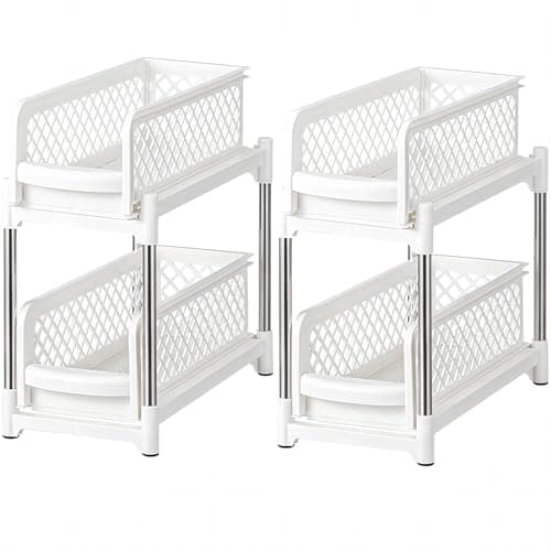 2-Tier Sliding Drawer Organizer Stand for Kitchen Storage and Spice Organization, Space-Saving Multi-Purpose Pull-Out Rack for Cabinets and Countertops Item container