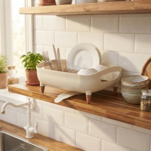 Plastic Acrylic Dish Rack with Drainage Spout and Cutlery Holder