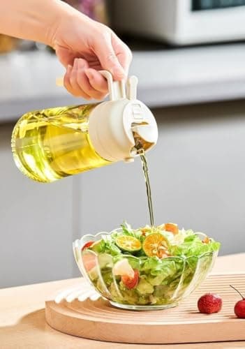 Generic 2-in-1 Oil Dispenser and Sprayer Bottle, Glass and Plastic, 500ml, Airtight Seal, with Handle, Multi-Purpose for Oils, Sauces, and Vinegars, .mk Spray bottle