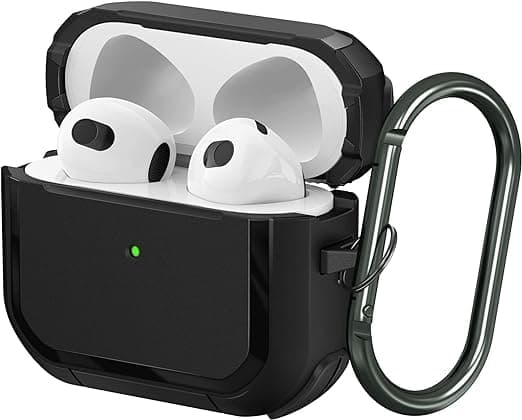 ELMO3EZZ Armour Airpods 3 (2021) Case, Solid Full Wrapped Design Case with Carabiner Clip Case for Airpod 3rd Generation [LED Visible] (Black) Phone accessory