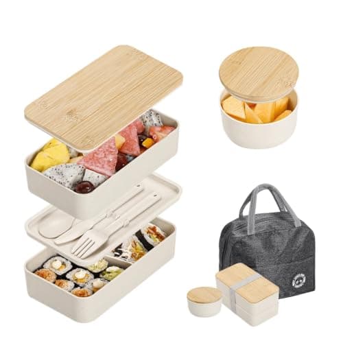 Divided Lunch Box with Wooden Lid Design Portable Daily Meal Container