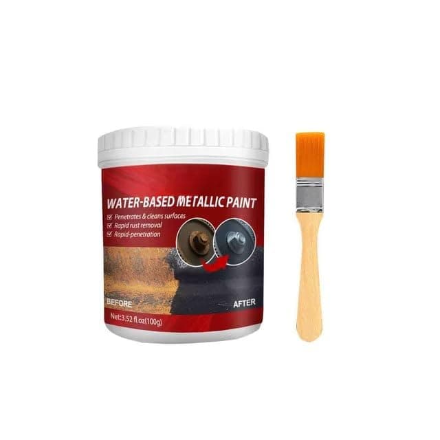 Water-based paint for treating and protecting rust-affected metal surfaces, helps to fix rust residues and form a cohesive protective layer. suitable for cars, doors, windows, and metal tools.