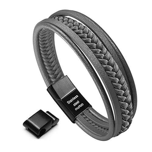 murtoo Bracelet for Man Cowhide Genuine Leather Women Unisex Cuff Wrap Bracelet Brown Black Multi-Layer Magnetic Clasp Rope Wristband