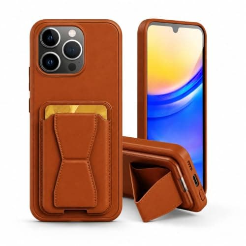 3M Store Leather Case Compatible for iPhone 14 pro max Shockproof Leather Back Card Storage & case built-in Stand PU leather for a stylish look, comfortable grip (Brown) Cellular phone case