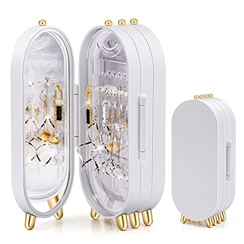 Generic 4 Doors Earring Holder Stand with Mirror (White) Jewelry storage
