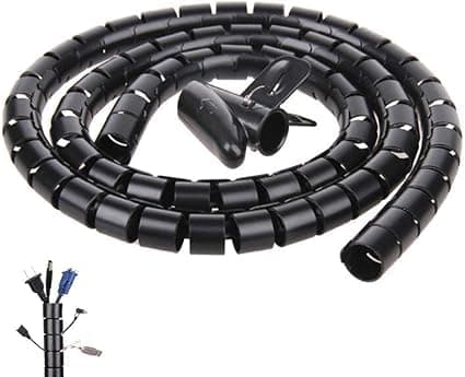 Cable Management Sleeve, 3m Length, 10mm Diameter, Spiral Wire Wrap Organizer with Clip (Black)