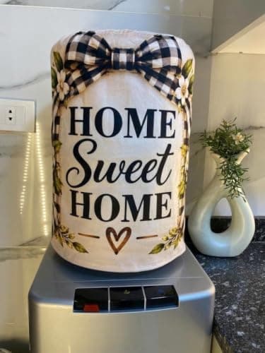 Water Bottle Cover Turkish Velvet Home Sweet Home Design | Washable & Reusable, Soft Velvet Fabric, Standard Size Fit, Decorative Bow Detail, Floral Print