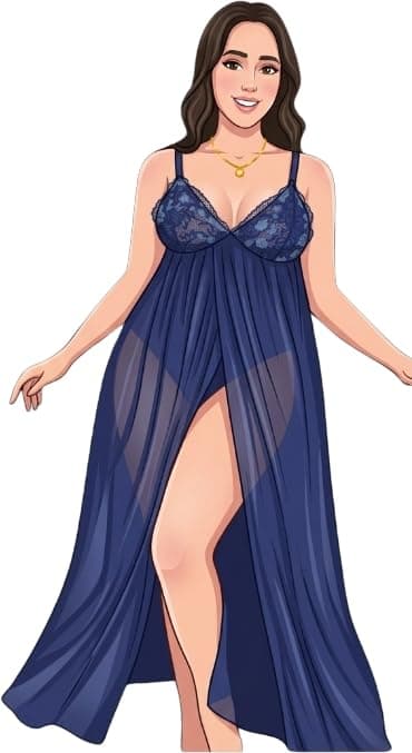 Blue Chiffon Long Lingerie Set | Breathable Material Bra underwear set