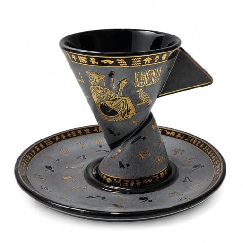 Egyptian Heritage Porcelain Espresso Cup & Saucer Set – 70 ml – Ancient Egypt Inspired Design – Geometric Handle – Made in Egypt - Pharaoh Black Drinking cup