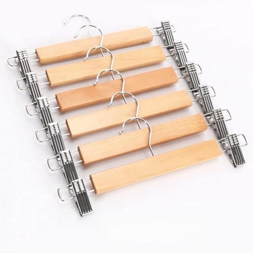 High-Grade Natural Bamboo Wood Clothes Hanger with Dual Adjustable Metal Clips for Pants Skirts and Accessories Home Closet Organization Rack