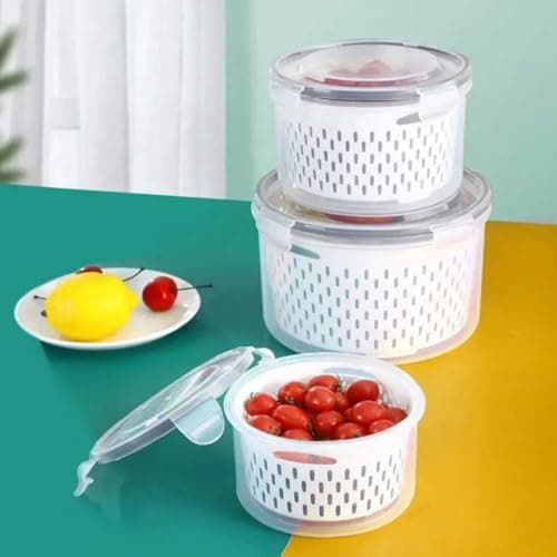Generic Food Storage Containers with Strainer, 3-Piece Set, 2000ml/1200ml/600ml, Microwave Safe .ir
