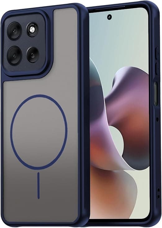 Matte Phone Case (Compatible With Moto G75) Shockproof Luxury Back Cover Featuring Fingerprint Resistant Transparent Back Made Of Hybrid TPU and Polycarbonate Material (Blue) Cellular phone case