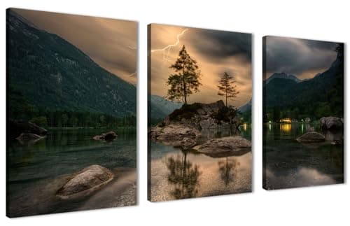 Skills 3 Piece Lake in the Bavarian Alps in Germany During a Night Thunderstorm - Wall Art - Wall Hanging for Living Room, Bedroom, Office Decorations & More (30cm x 40cm x 3pcs)