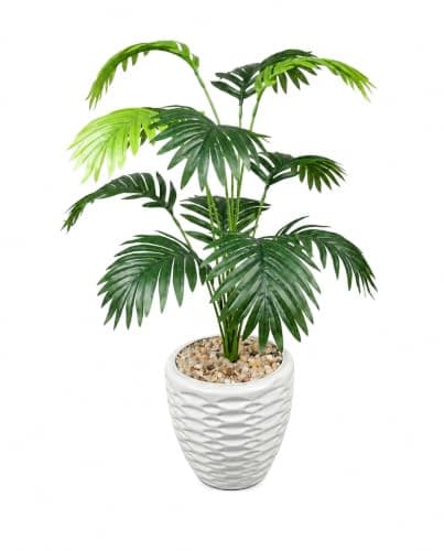 Realistic Artificial Palm Tree with White Pot 70cm | 12 Branches, Indoor Plant, Decorative White Pot, Realistic Design