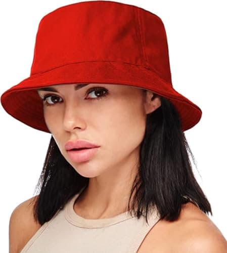 INFISPACE Women's Cotton Bucket Hat with Sun Protection| Summer Beach Sun Cap Packable Fisherman Cap for Travel Outdoor Hiking, Red, One Size