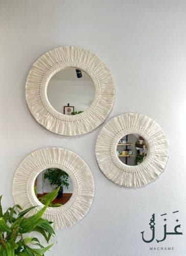 Macrame Round Wall Mirror Set, 3 Pieces Natural Mirrors, Bohemian Wall Decor