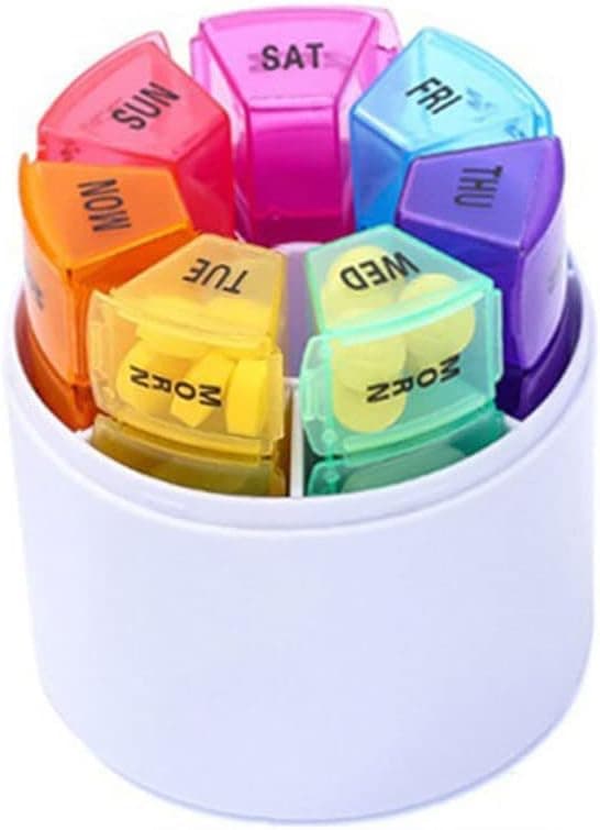Circle M Weekly Pill Organizer, 4-Times Daily Design with 7 Separate Cases, Rainbow Color, Waterproof