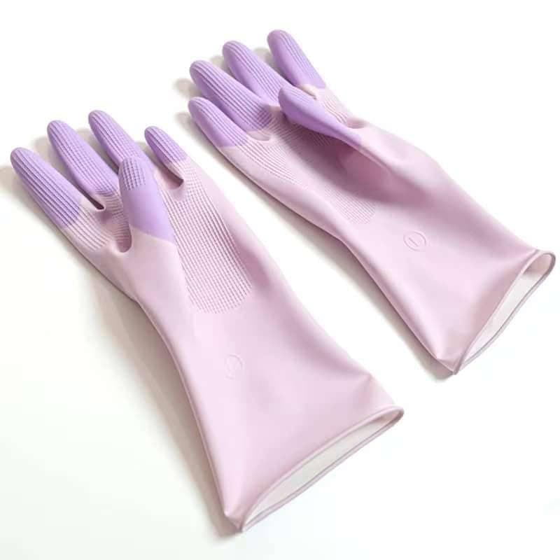 Reusable Silicone Cleaning and Dishwashing Gloves 2 Pieces Multi-use Scrubbing Mitts with Non-slip Surface for Kitchen Household Chores Assorted Colors Protective glove