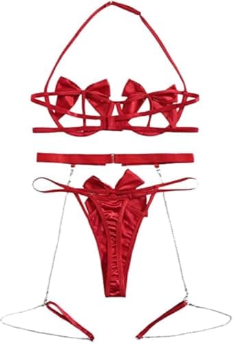 Women's Red Sheer Backless Short Lingerie - Medium - HN 2010 Bra underwear set