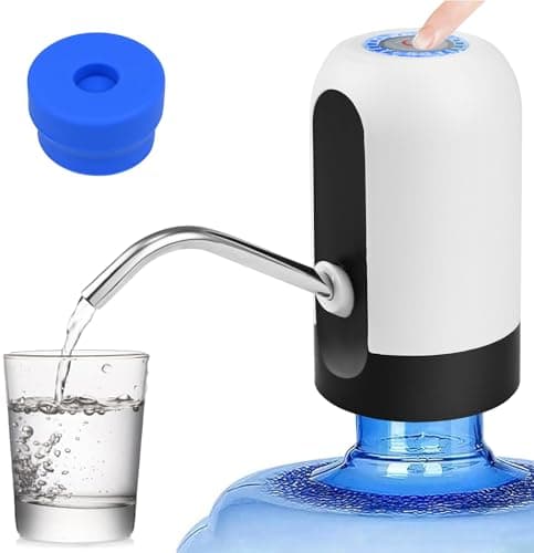 CHIVENIDO Water Bottle Pump 5 Gallon, Drinking Water Pump for 5 Gallon Bottle Water Jug Dispenser Smart USB Rechargeable Water Dispenser Pump with Non Spill Caps for Home Kitchen Office (White)